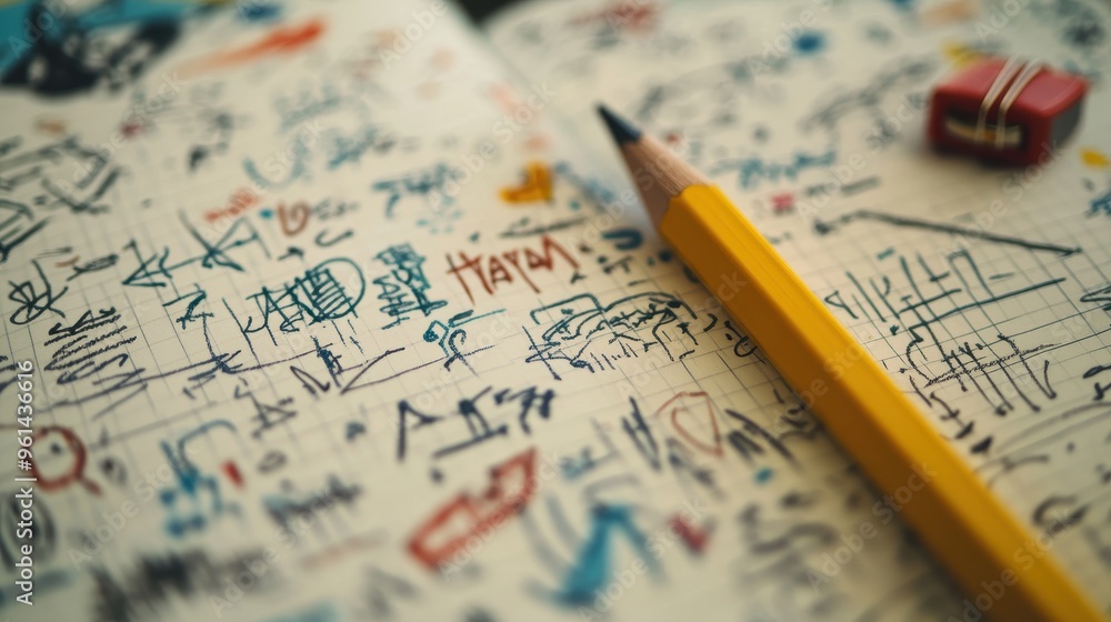 Creative Doodles and Sketches: Notebook Page with Abstract Artistic Designs and Pencil Detail Creative Doodles and Sketches: Notebook Page with Abstract Artistic Designs and Pencil Detail