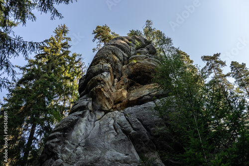 National Park of Adrspach Teplice rocks. Beautiful limestone sandstones rocks in Adrspach, Czech Republic. Adrspach Teplice Rocks mountain range in Central Sudetes part of the Table Mountains. photo