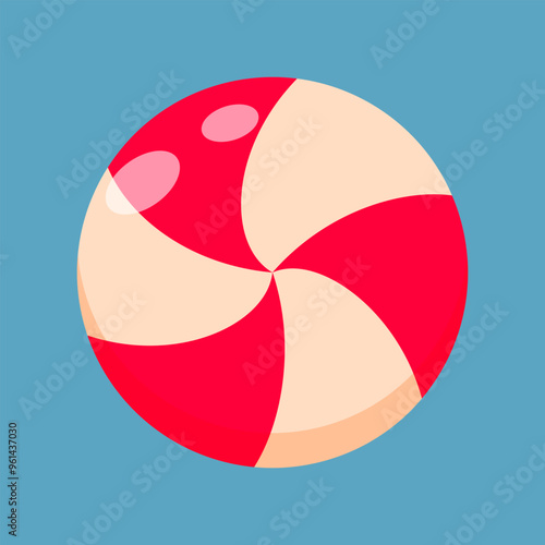 Christmas candy isolated. Peppermint round candy red and white. Swirl caramel without wrapper.