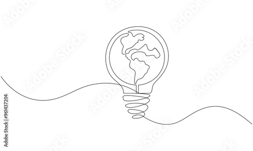 Vector continuous one simple single abstract line drawing of Earth hour isolated on white background