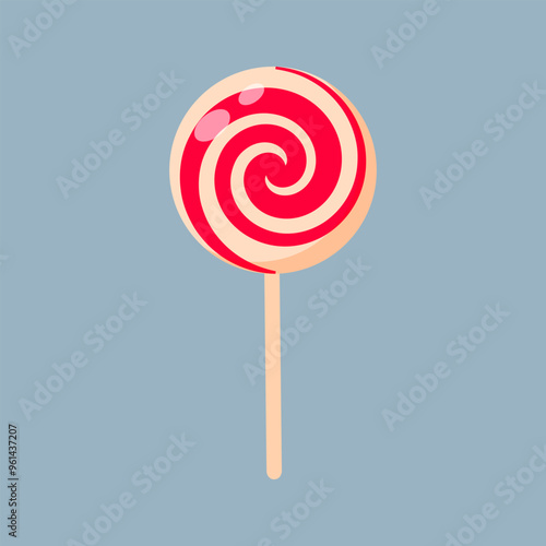 Christmas lollipop isolated. Peppermint round candy red and white. Swirl caramel without wrapper.