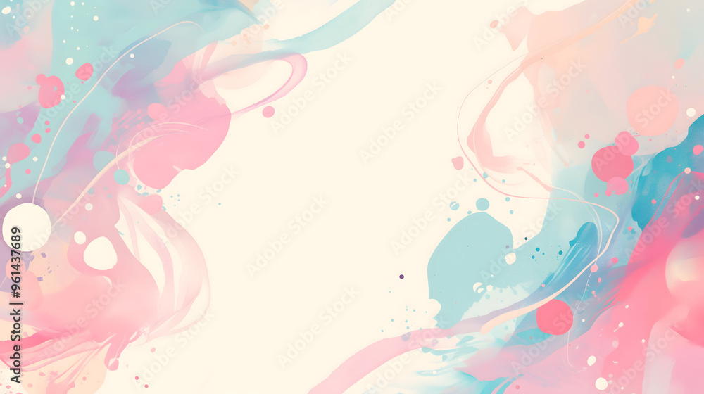 Abstract art background with different textured paint spots against white backdrop. Artistic frame template design with copy space. Pink and blue pastel color palette Abstract art background with different textured paint spots against white backdrop. Artistic frame template design with copy space. Pink and blue pastel color palette