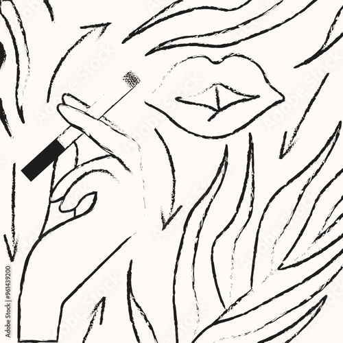 Grunge texture abstract art. Smoking room artwork. Boho brush stroke painting. Vector illustration. EPS 10