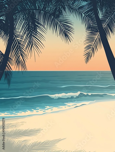 Wallpaper Mural Soft background for a beach party poster featuring sand, sea, and tropical palm trees, new beautiful stock image illustration AI Torontodigital.ca