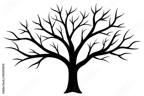 Tree branches silhouette isolated on white background. Vector illustration forest design and element landscape season. Autumn clip art and decoration abstract outdoor