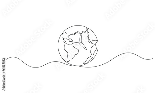 Vector continuous one simple single abstract line drawing of Earth hour isolated on white background