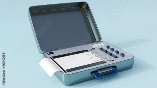 Tableau sur toile A 3D rendering of an antique polygraph machine, isolated on a white background