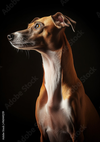 Studio photography of a Whippet