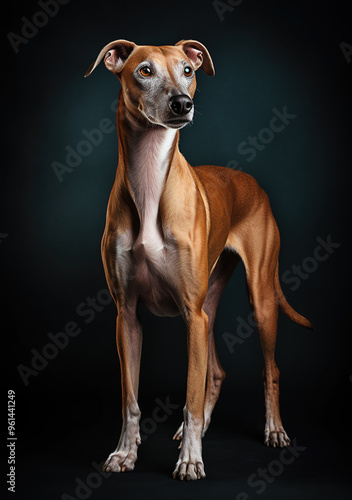 Studio photography of a Whippet