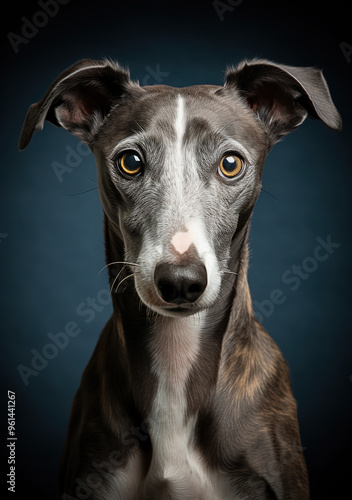 Studio photography of a Whippet