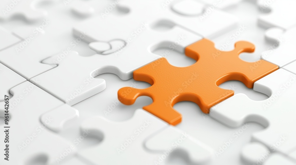 Obraz premium Orange Puzzle Piece Completing White Jigsaw