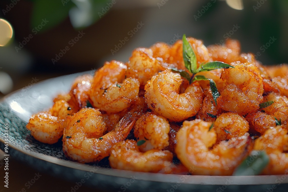 A closeup of a plate of fried shrimp A closeup of a plate of fried shrimp