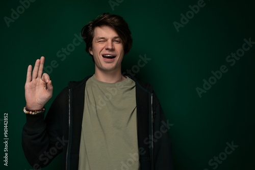 Man Making Peace Sign Gesture photo