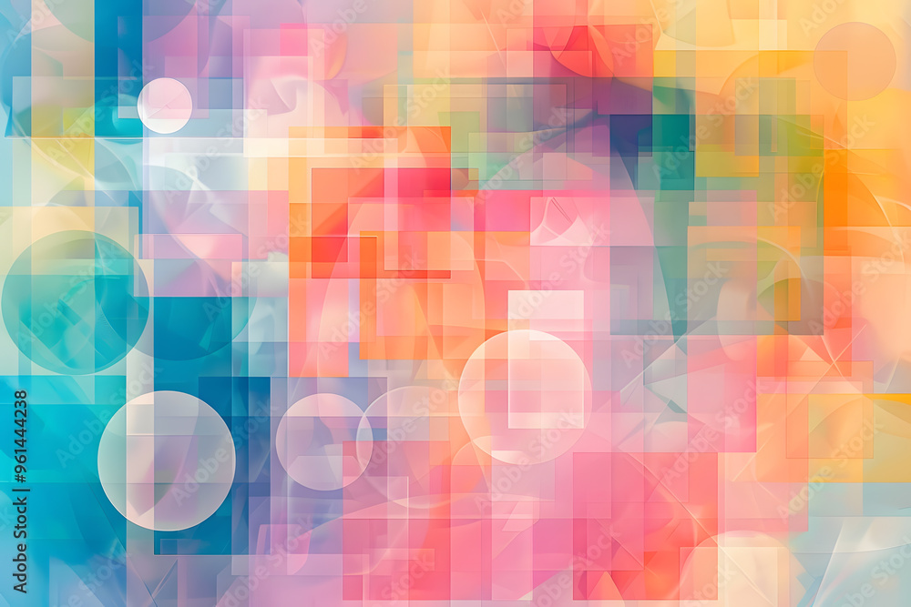 Vibrant abstract background with colorful squares and circles in shades ...