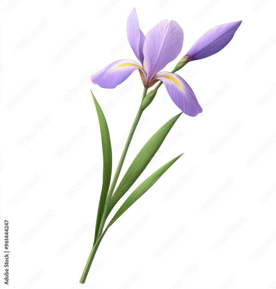 An isolated watercolor of iris flowers on a white background. An isolated watercolor of iris flowers on a white background.