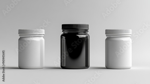 Black and White Plastic Supplement Bottle Mockup Front View