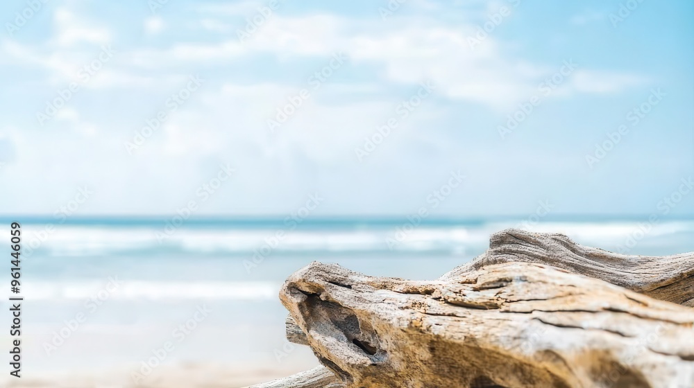 Driftwood on the Beach with Blue Sky and Ocean Driftwood on the Beach with Blue Sky and Ocean