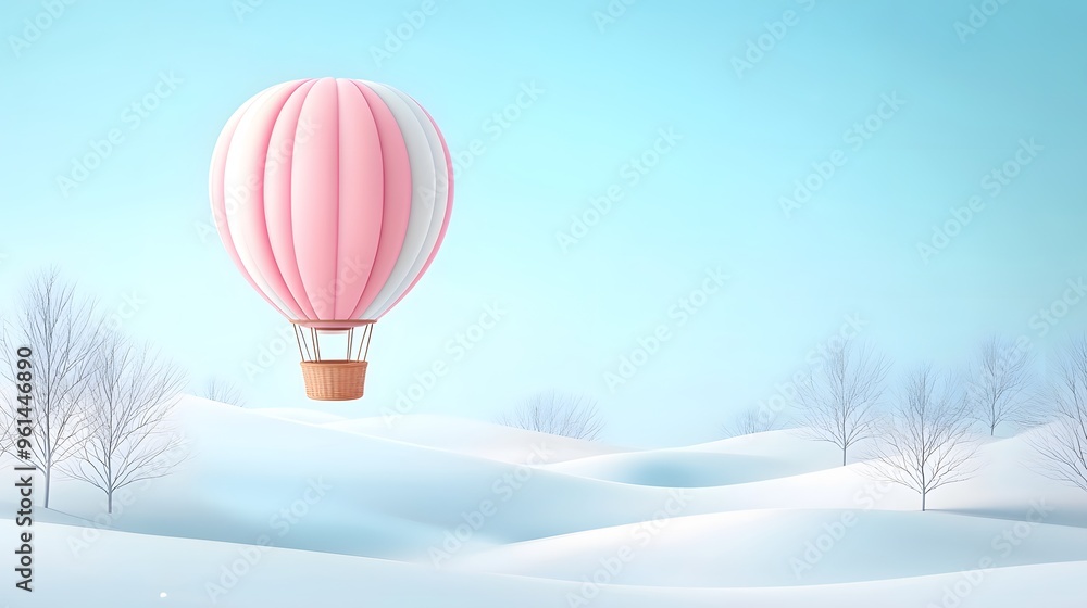 Obraz premium Pink Hot Air Balloon Over Snowy Landscape