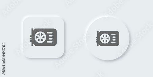 Graphic card solid icon in neomorphic design style. Processor signs vector illustration.