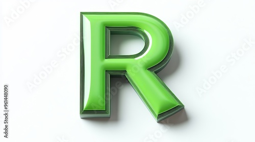 A 3D letter "R" on a white background, an element of the alphabet.