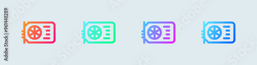 Graphic card line icon in gradient colors. Processor signs vector illustration.
