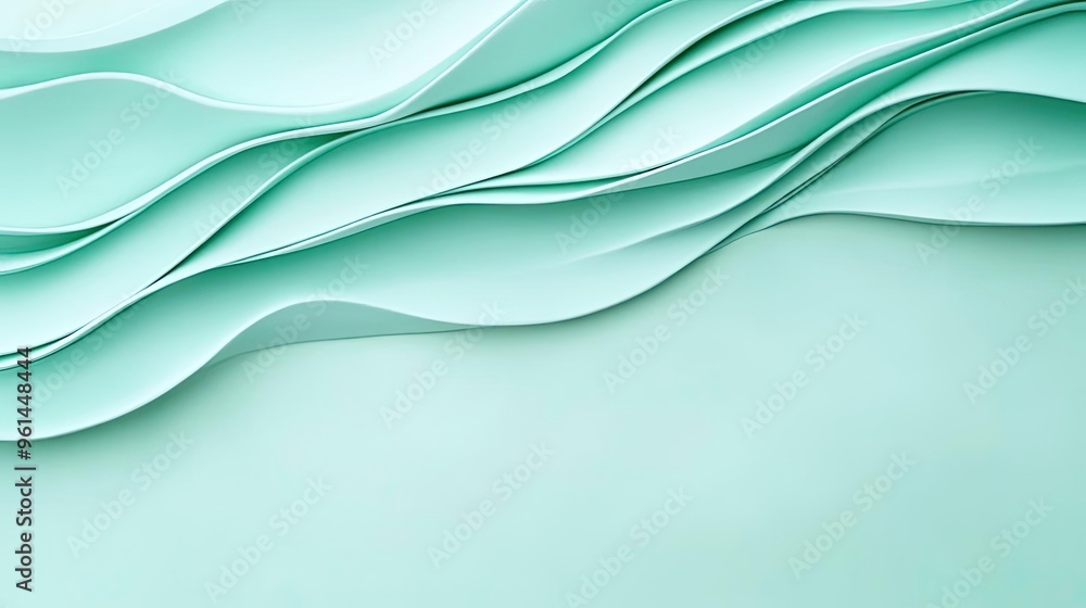 Fototapeta premium Stylish mint wave pattern featuring smooth and flowing curves for a modern background and design elements.