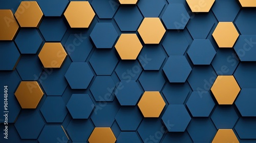 Stylish hexagon pattern in blue and gold, perfect for backgrounds, textures, or modern design projects.