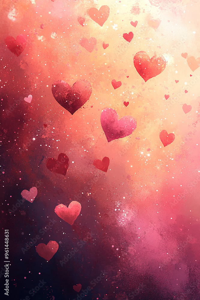 Romantic watercolor background in soft blush tones, featuring light bokeh lights and scattered hearts, creating a dreamy effect, flat vector style. Romantic watercolor background in soft blush tones, featuring light bokeh lights and scattered hearts, creating a dreamy effect, flat vector style.