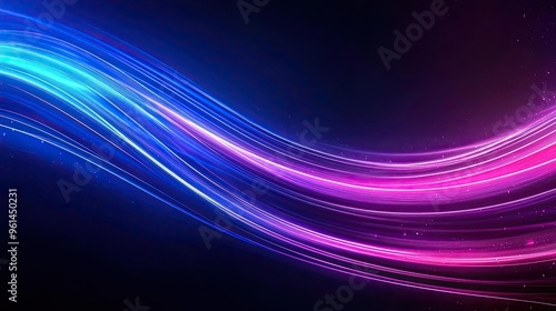 Vibrant abstract background featuring flowing waves of blue and pink light on a dark backdrop, perfect for modern designs.