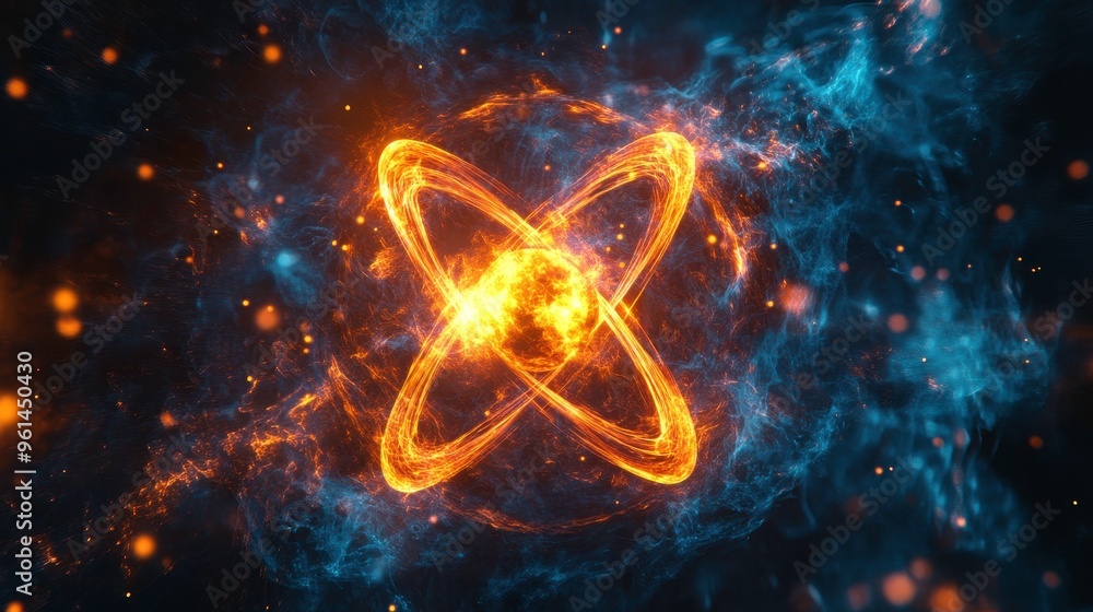 Detailed view of radiation emitted from atomic particles during nuclear fission, energy waves Detailed view of radiation emitted from atomic particles during nuclear fission, energy waves