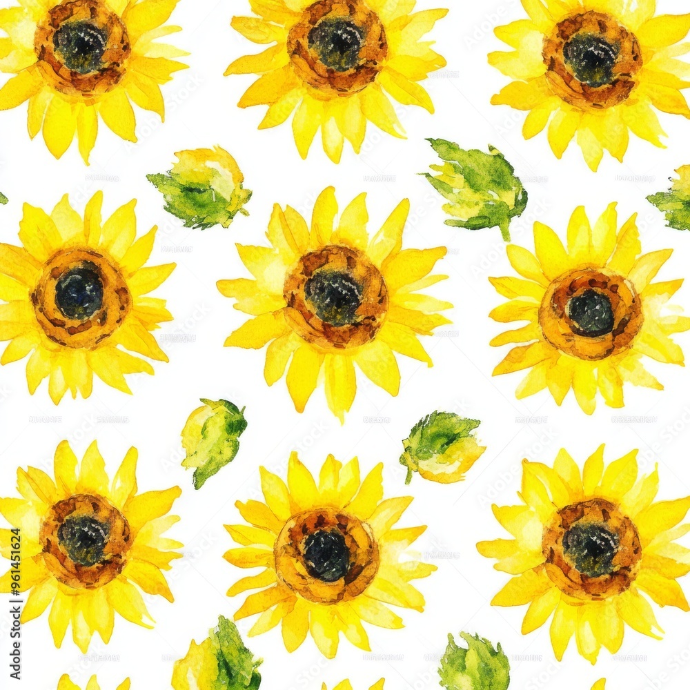 Sunflowers drawn in watercolor seamless pattern Sunflowers drawn in watercolor seamless pattern