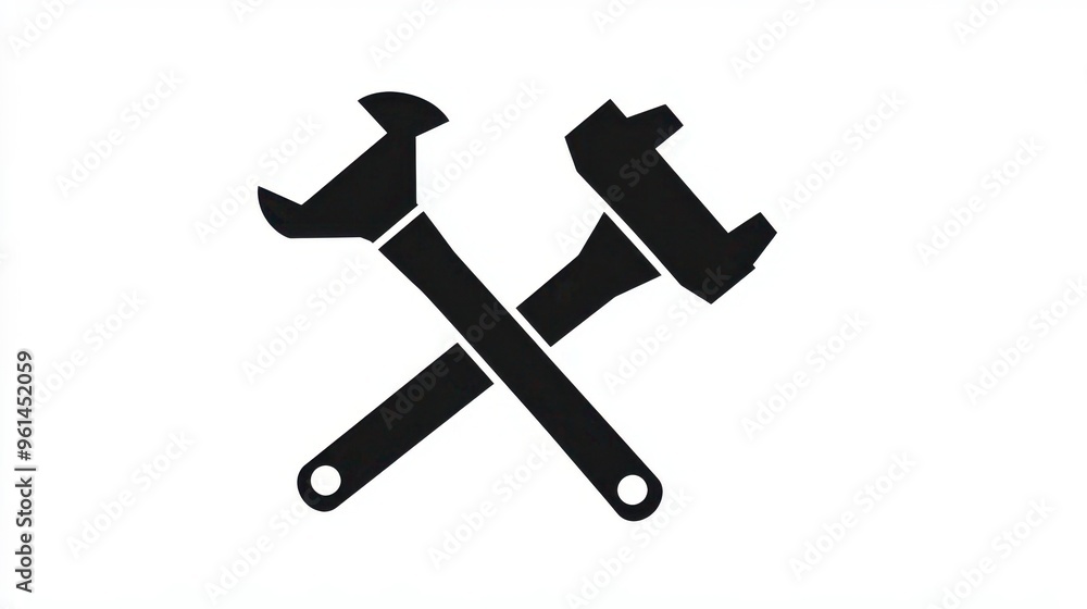 Hammer and Wrench Icon in Black on White Background - Industrial Tools Illustration Hammer and Wrench Icon in Black on White Background - Industrial Tools Illustration