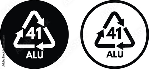 Aluminium recycling symbol ALU 41 icon set in two styles . Vector illustration