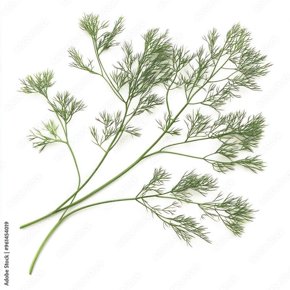 Fresh green dill sprigs isolated on a white background. Fresh green dill sprigs isolated on a white background.