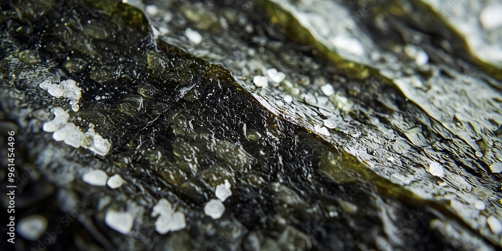 Close-up of crispy seaweed with salt crystals. Close-up of crispy seaweed with salt crystals.