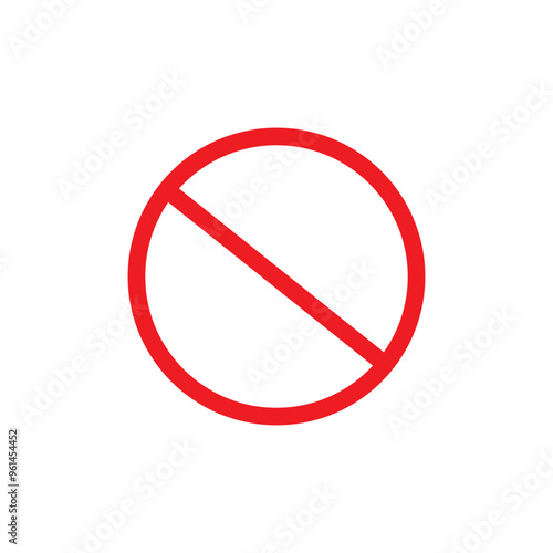 Sign forbidden. Icon symbol ban. Red circle sign stop entry and slash line isolated on white background. Mark prohibited. Round cross logo restrict entrance. Signal cancel enter. Vector illustration 