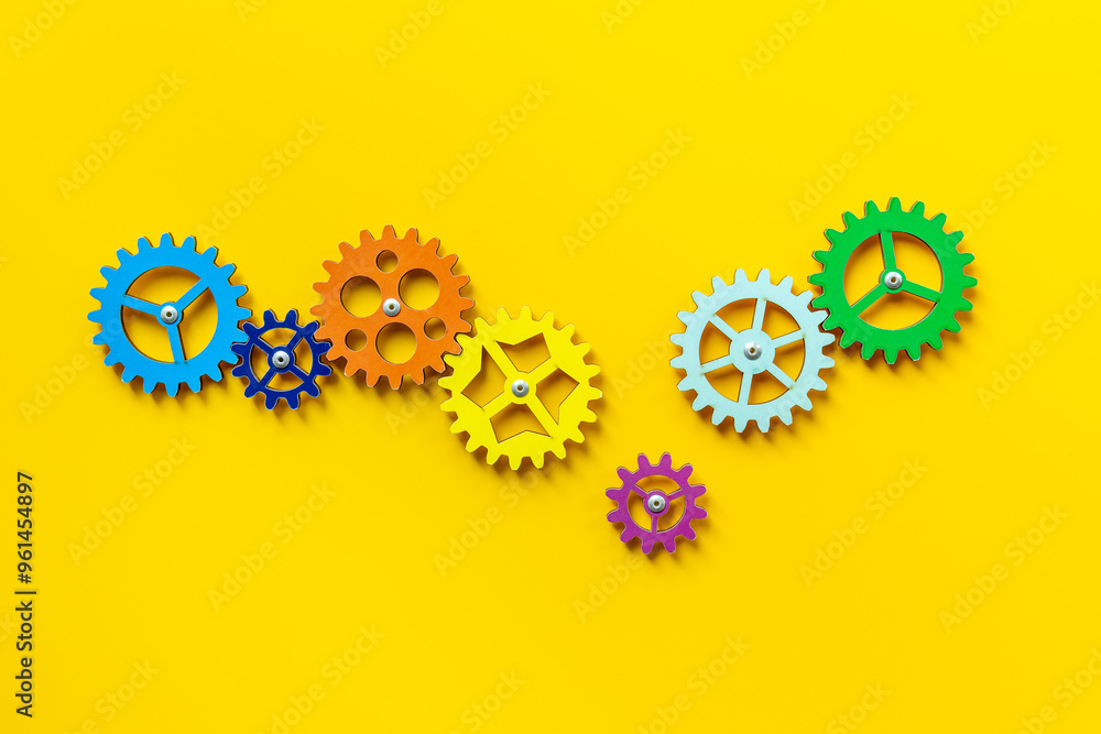 Gears chain beak as a symbol of problem in teamwork and business automation