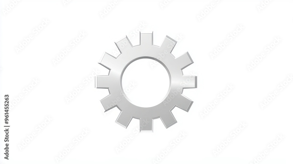 Silver Gear Icon on White Background: Mechanic Theme with Detailed Design Silver Gear Icon on White Background: Mechanic Theme with Detailed Design