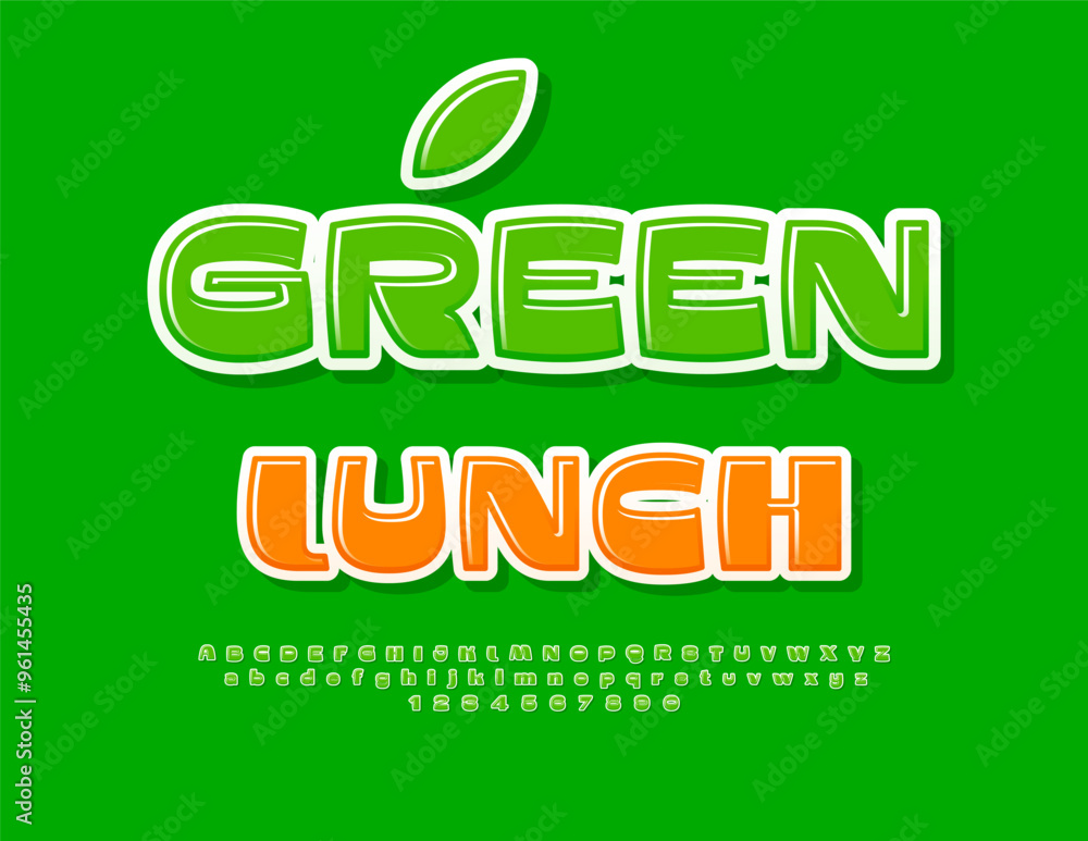 Vector healthy concept Green Lunch for Cafe, Restaurant, Menu. Green Glossy Font. Stylish Alphabet Letters and Numbers set. Vector healthy concept Green Lunch for Cafe, Restaurant, Menu. Green Glossy Font. Stylish Alphabet Letters and Numbers set.