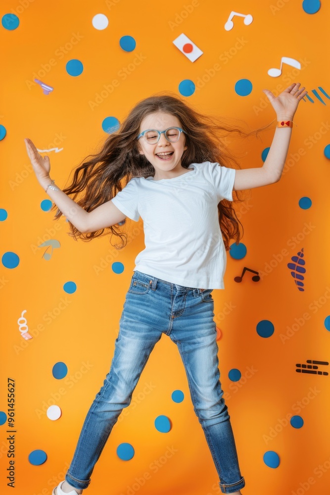 Smiling Child in White T-Shirt on Vibrant Color Background Smiling Child in White T-Shirt on Vibrant Color Background