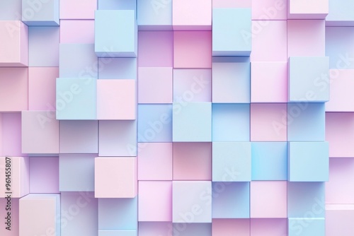 Colorful geometric background with squares in pastel blue, pink, and purple colors. 