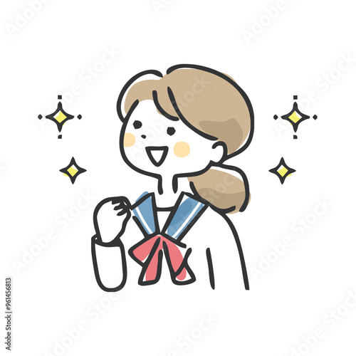 ガッツポーズする学生　笑顔
