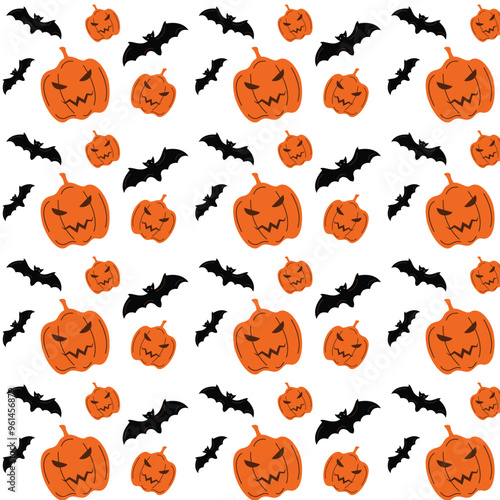 Hand drawn flat halloween pattern design. pumpkin and bats pattern design isolated white background. photo