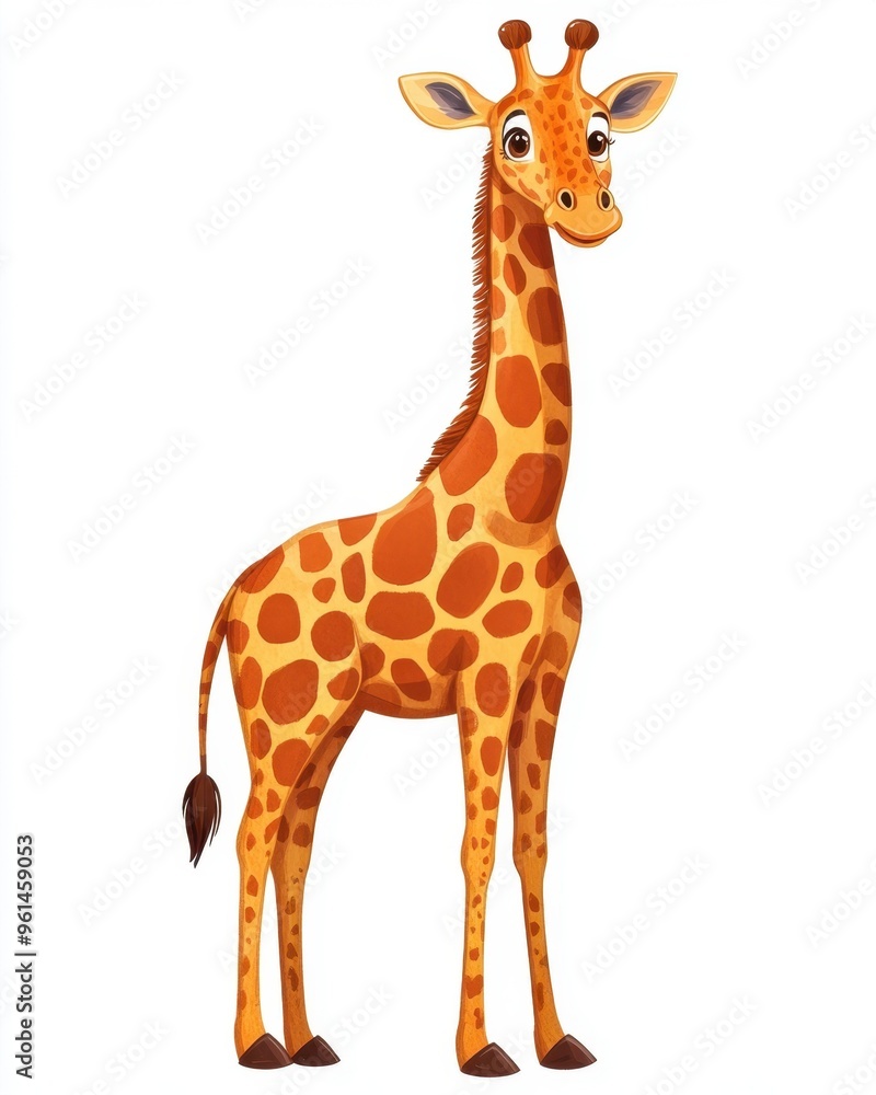 A cute cartoon giraffe with a long neck and bright spots, perfect for children's illustrations or educational materials. A cute cartoon giraffe with a long neck and bright spots, perfect for children's illustrations or educational materials.