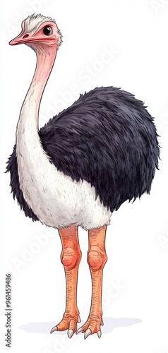 A vibrant illustration of a majestic ostrich showcasing its unique features and striking appearance. photo