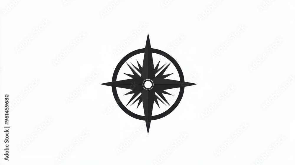 Black compass icon on white background for navigation and exploration purposes Black compass icon on white background for navigation and exploration purposes