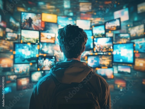 The Digital World: Man Surrounded by Multiple Monitors