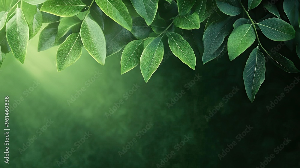 Fototapeta premium Fresh green leaves create a serene atmosphere, perfect for nature-themed backgrounds and environmental projects.