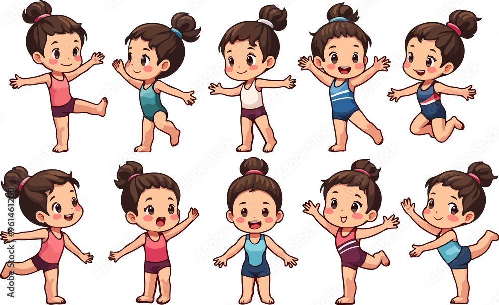 set of cartoon gymnast girls, isolated on white background , transparent vector style flat color png image set of cartoon gymnast girls, isolated on white background , transparent vector style flat color png image
