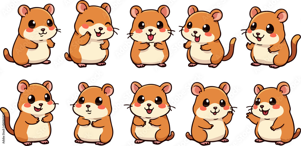 set of cartoon hamster, isolated on white background , transparent vector style flat color png image set of cartoon hamster, isolated on white background , transparent vector style flat color png image